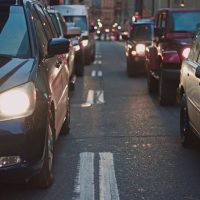Cars stuck on the road in rush hour traffic