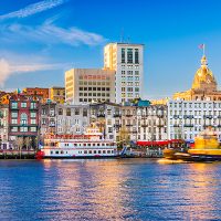 image of the skyline of Savannah, Georgia, one of the best cities to visit in the state