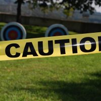 caution tape in a yard